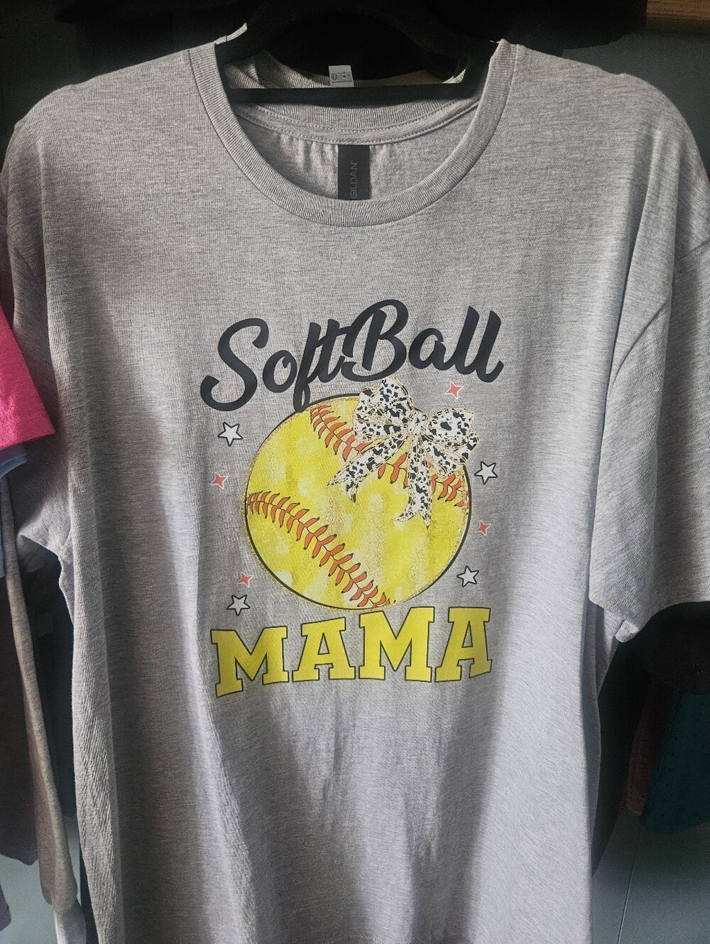 Softball Mama Graphic Tee - Gray & Yellow